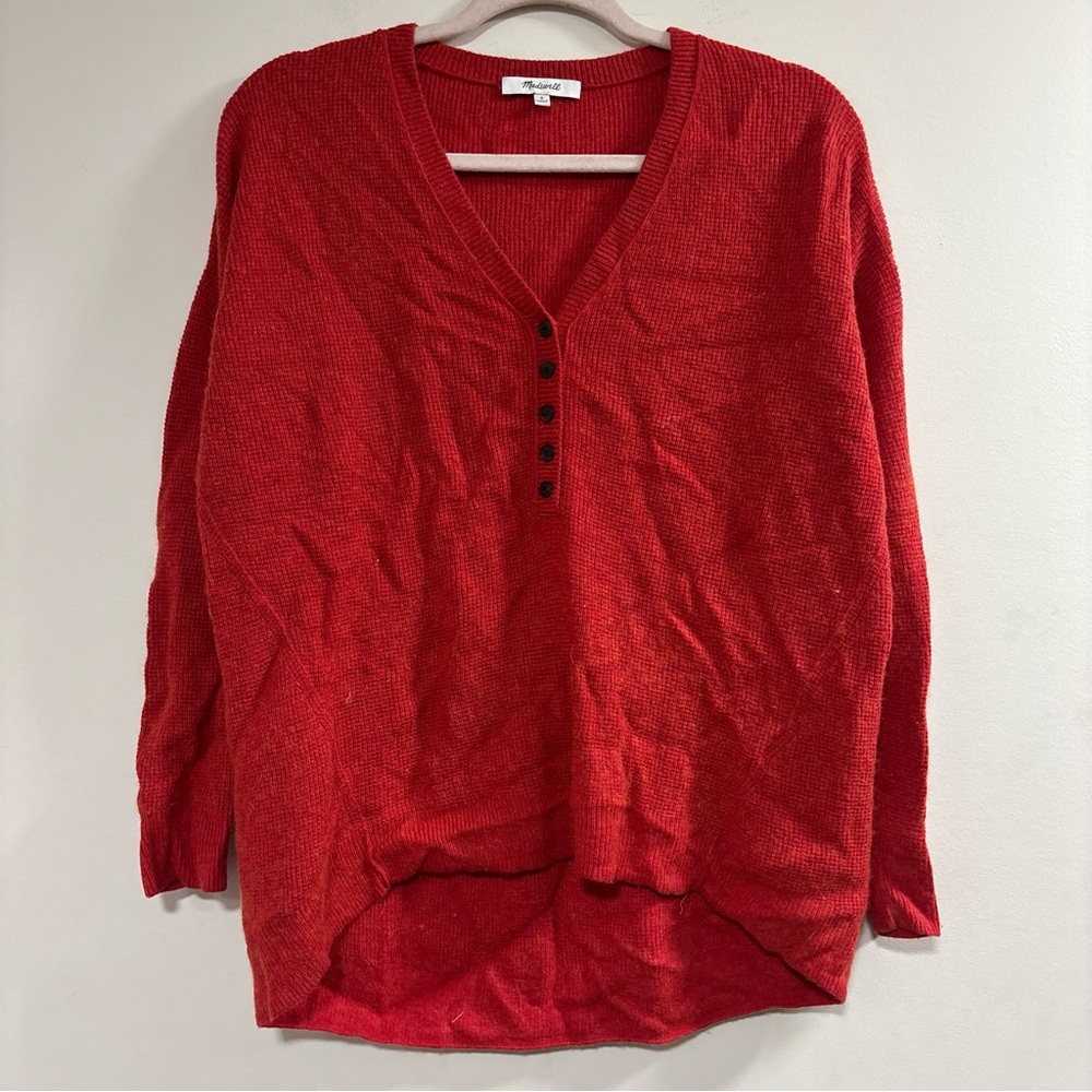 Madewell Scarlet V-Neck button Sweater